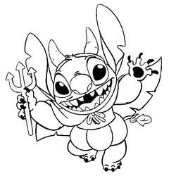 Dibujo de Stitch disfrazado de diablo para Halloween para colorear
