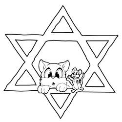 Dibujo de Gato y ratón dentro de una Estrella de David para colorear