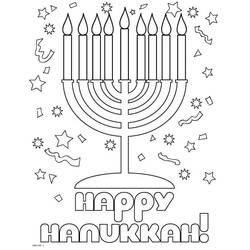 Dibujo de Menorá con inscripción Happy Hanukkah para colorear