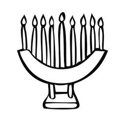 Dibujo de Menorá de Hanukkah con nueve velas encendidas para colorear