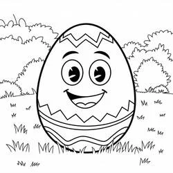 Dibujo de Huevo de Pascua sonriente en la hierba para colorear Dibujo de Huevo de Pascua sonriente en la hierba para colorear