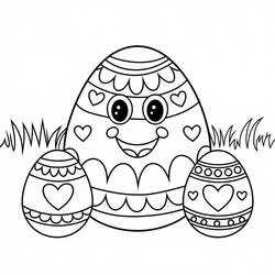 Dibujo de Huevo de Pascua sonriente con dos huevos pequeños para colorear Dibujo de Huevo de Pascua sonriente con dos huevos pequeños para colorear