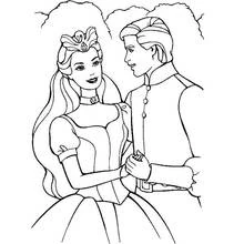 Dibujo de Barbie novia tomada de la mano con su príncipe para colorear