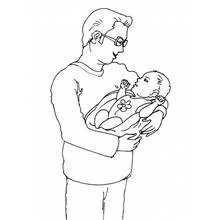 Dibujo de Padre sosteniendo a su bebé recién nacido para colorear