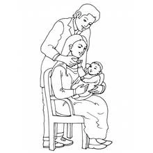 Dibujo de Nacimiento en familia con el bebé para colorear