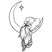 Dibujo de Bebé dormido sobre una luna creciente para colorear