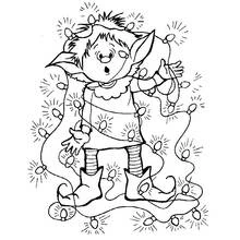 Dibujo de Duende enredado en luces navideñas para colorear