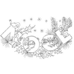 Dibujo de Letras Navidad decoradas con pájaros y un cervatillo para colorear