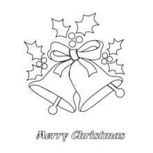 Dibujo de Campanas de Navidad con acebo y lazo para colorear