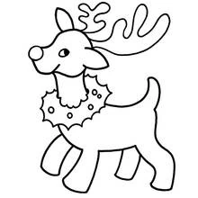 Dibujo de Reno con una corona de Navidad para colorear