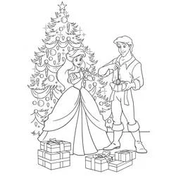 Dibujo de Ariel y el príncipe junto al árbol de Navidad para colorear