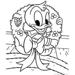 Dibujo de Bebé Donald Duck con una corona de Navidad para colorear