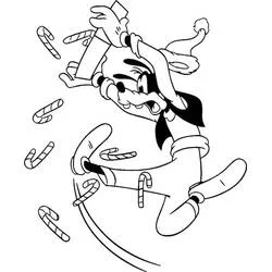 Dibujo de Goofy haciendo malabares con bastones de caramelo en Navidad para colorear