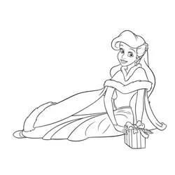 Dibujo de Ariel recostada con un regalo de Navidad para colorear