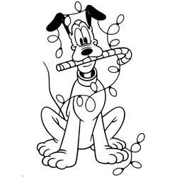 Dibujo de Pluto enredado en luces de Navidad para colorear