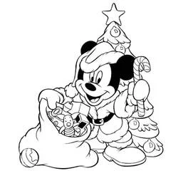 Dibujo de Mickey con regalos de Navidad para colorear