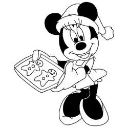 Dibujo de Minnie sosteniendo una bandeja de galletas de jengibre para colorear