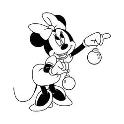 Dibujo de Minnie Mouse decorando con adornos navideños para colorear