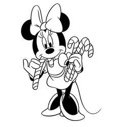 Dibujo de Minnie mordiendo un bastón de caramelo para colorear