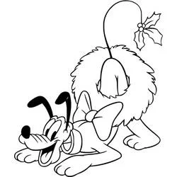 Dibujo de Pluto tumbado con un lazo de acebo en la cola para colorear