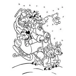 Dibujo de Mickey, Goofy y Santa Claus en un trineo para colorear