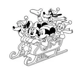 Dibujo de Mickey y sus amigos en un trineo navideño para colorear