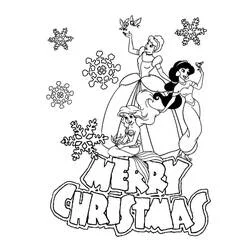 Dibujo de Cenicienta, Jasmine y Ariel celebrando la Navidad para colorear