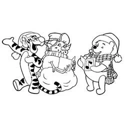 Dibujo de Winnie the Pooh y Tigger cantando villancicos para colorear