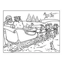 Dibujo de Papá Noel en su trineo con los renos para colorear