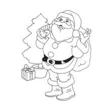Dibujo de Papá Noel saludando junto al árbol de Navidad para colorear