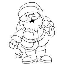 Dibujo de Papá Noel llevando su saco y una campana para colorear