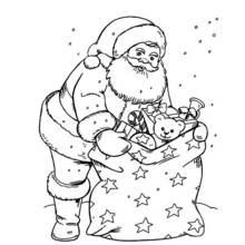 Dibujo de Papá Noel con su gran saco de regalos para colorear