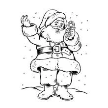 Dibujo de Papá Noel sosteniendo un bastón de caramelo para colorear