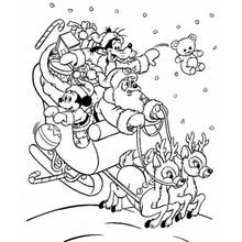 Dibujo de Papá Noel conduciendo un trineo con Mickey y Goofy para colorear