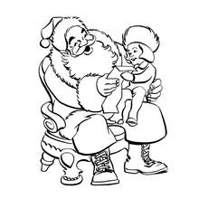 Dibujo de Papá Noel leyendo una carta a un niño para colorear