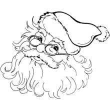 Dibujo de Papá Noel con gafas redondas y barba rizada para colorear