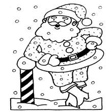 Dibujo de Papá Noel apoyado en un poste rayado para colorear