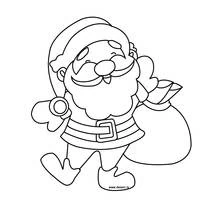 Dibujo de Papá Noel caminando con su saco de regalos para colorear