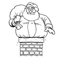 Dibujo de Papá Noel atrapado en la chimenea con saco para colorear