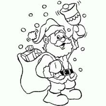 Dibujo de Papá Noel agitando una campana con su saco de regalos para colorear