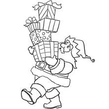 Dibujo de Papá Noel cargando una pila de regalos para colorear