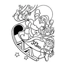 Dibujo de Papá Noel con duende y caja con muñeca para colorear