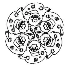 Dibujo de Papá Noel mandala con seis caras para colorear