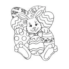 Dibujo de Conejo de Pascua rodeado de huevos decorados para colorear