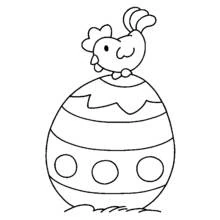 Dibujo de Gallinita posada sobre un gran huevo de Pascua para colorear