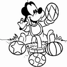 Dibujo de Mickey Mouse sosteniendo un huevo de Pascua para colorear