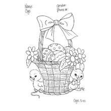 Dibujo de Cesta de Pascua con pollito y conejo para colorear