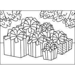 Dibujo de Regalo apilados bajo el árbol de Navidad para colorear