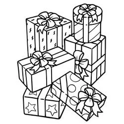 Dibujo de Cajas de regalo apiladas con estrellas y lunares para colorear