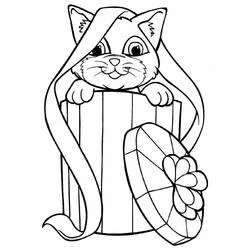 Dibujo de Gatito saliendo de un regalo para colorear